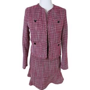 Bar III Size 2 Skirt Suit w/ Blazer Jacket Tweed Fuschia Preppy Career Clueless